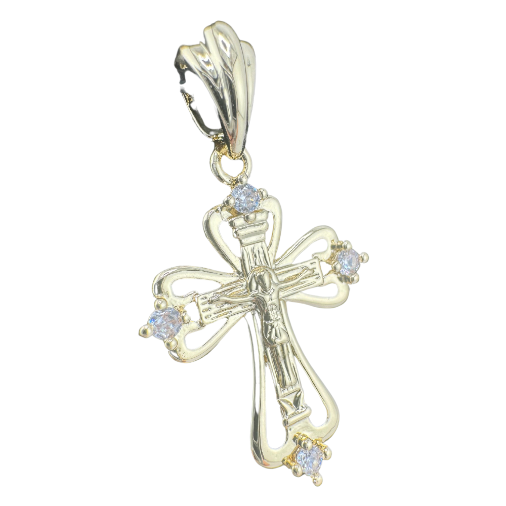 Divine Elegance: Orthodox Crucifix Cross Pendant Plated In 14K Gold Brass Based with Zircon Stone w/o chain Divine Elegance: Orthodox Crucifix Cross Pendant Plated In 14K Gold Brass Based with Zircon Stone w/o chain